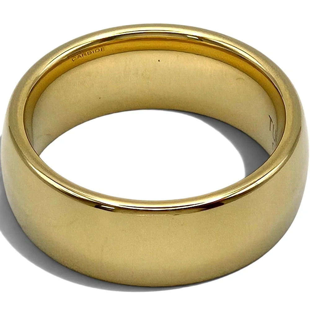 Tungsten Carbide 8mm Gold Tone Comfort Fit Domed Wedding Band Ring Size 8.5
